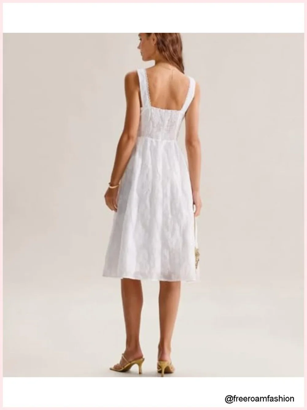 Square Neck Lace Trim A-Line Midi Sundress for Wedding Guest Party